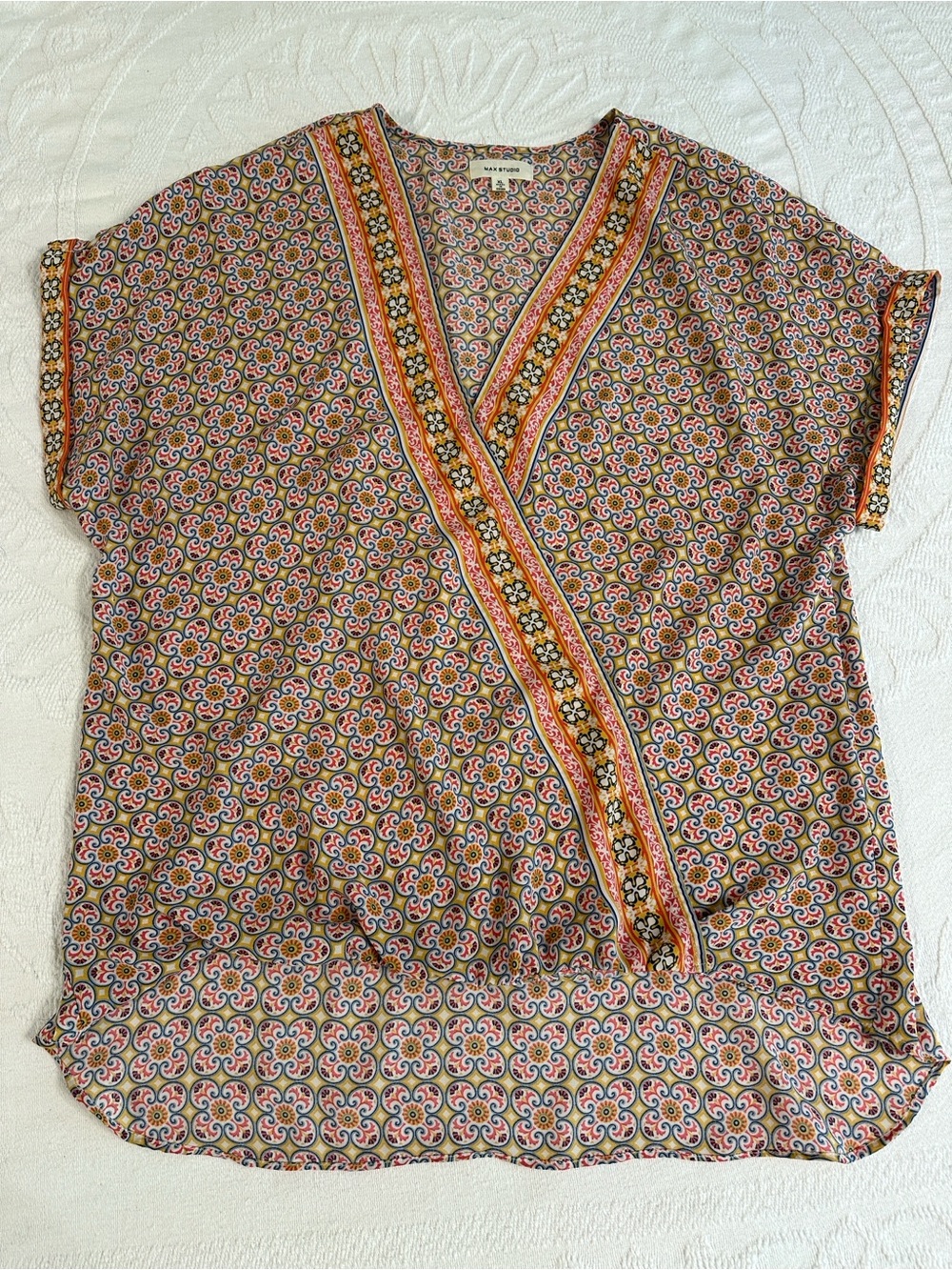 Max Studio Multi-Color Geometric Wrap-Style Blouse